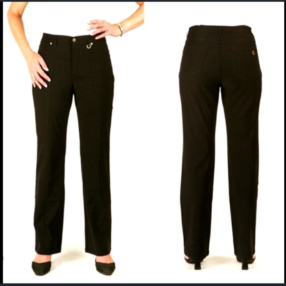 Simon Chang 5 Pocket Straight Leg Jet Black Microtwill Pant Trousers size 6